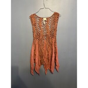 Forgotten Grace Crochet Vest Hippie Boho Festival Fairy Terra Cotta Summer SZ Lg